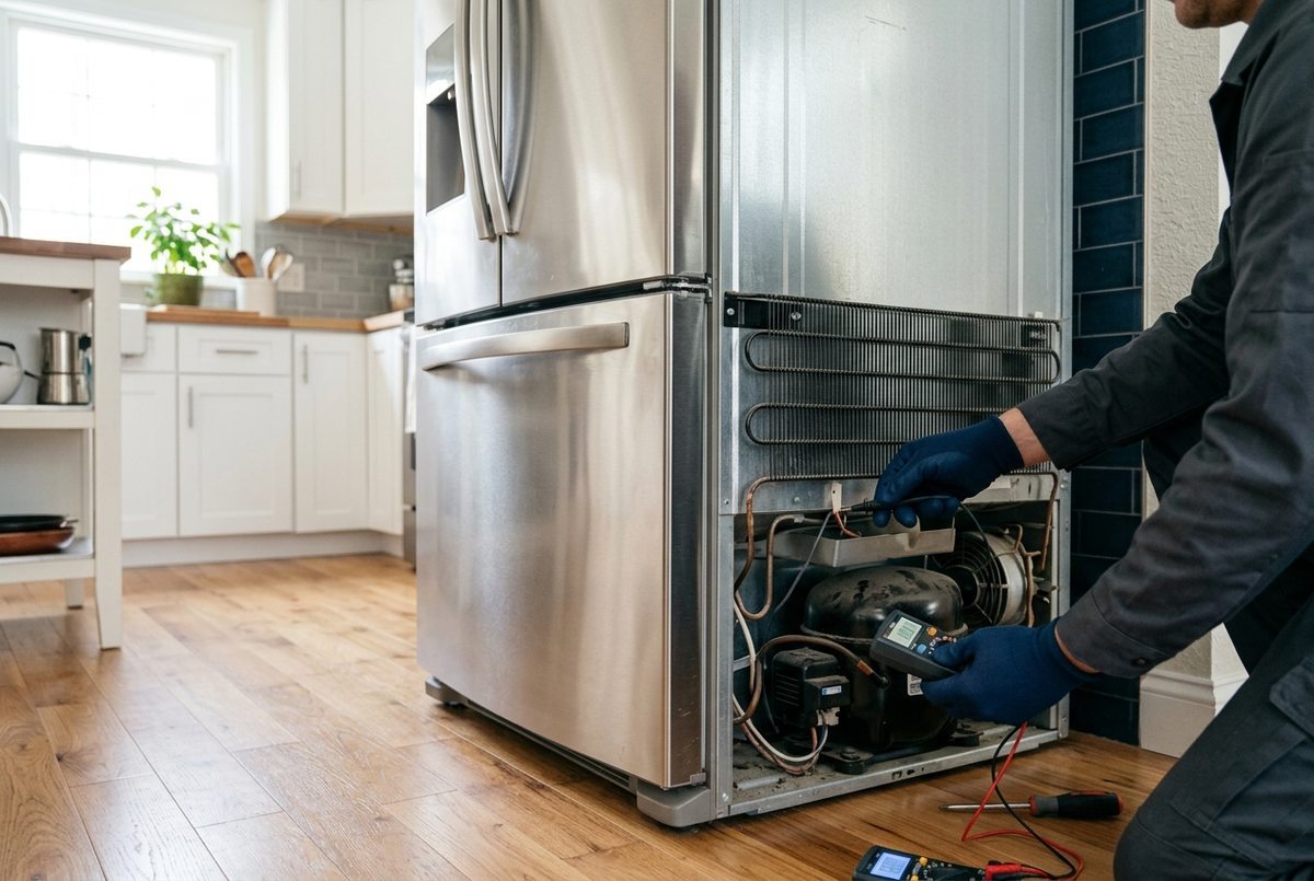 Refrigerator Repair technician at work